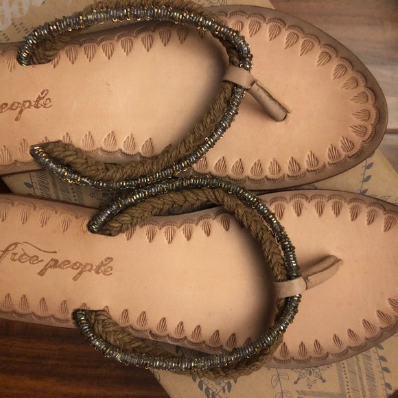 Free People Leather Braided Embellished Flip Flops - Picture 2 of 3